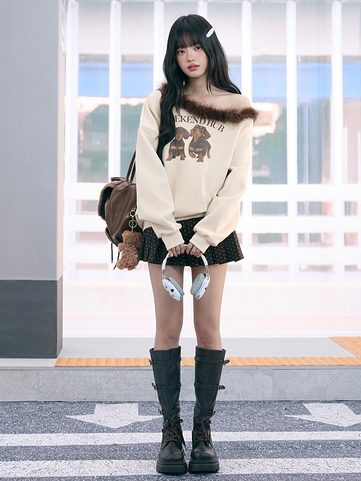"Cozy Departure" Apricot Off-Shoulder Sweatshirt
