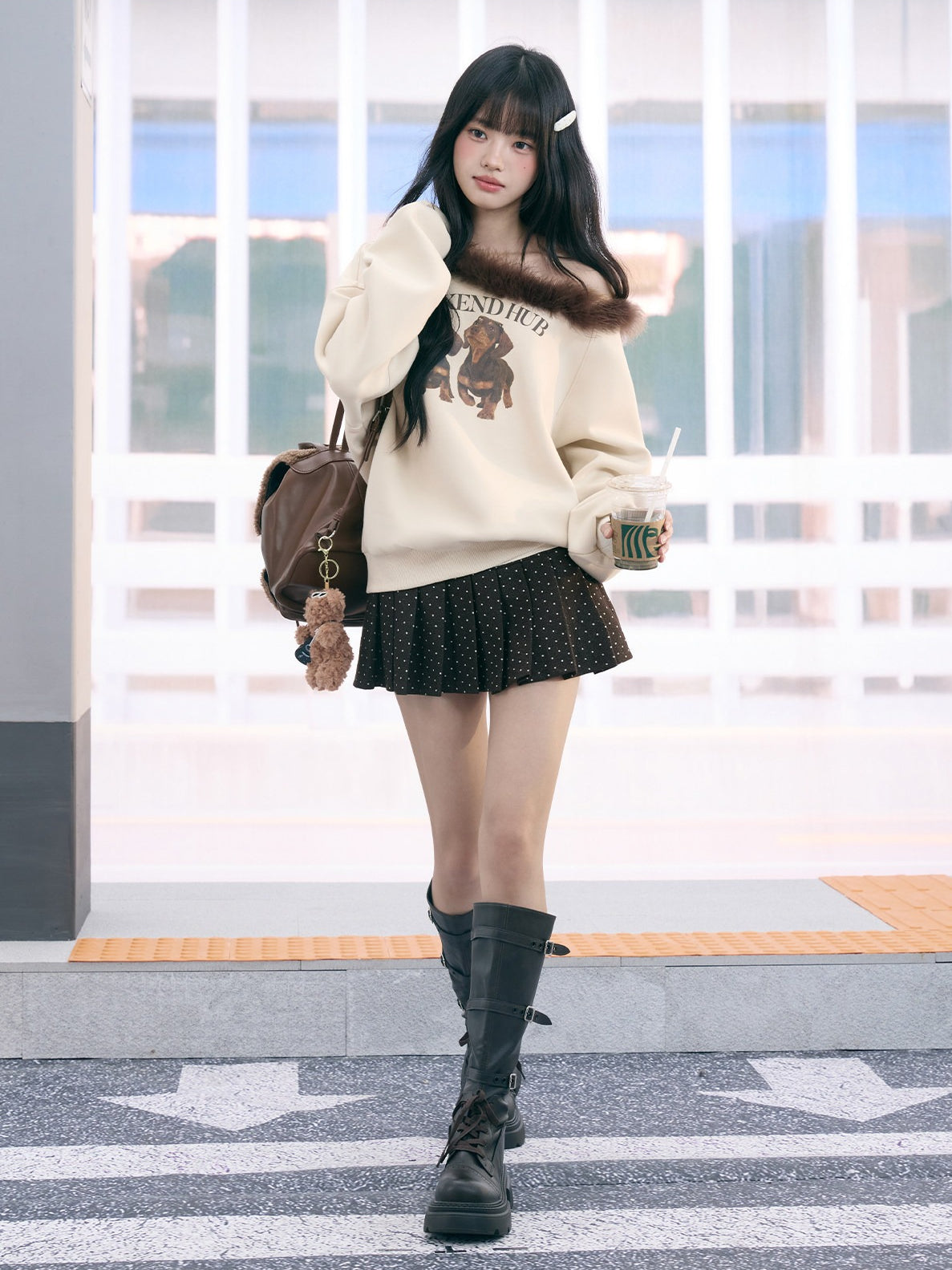 "Cozy Departure" Apricot Off-Shoulder Sweatshirt