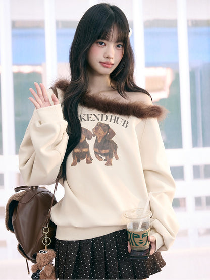 "Cozy Departure" Apricot Off-Shoulder Sweatshirt