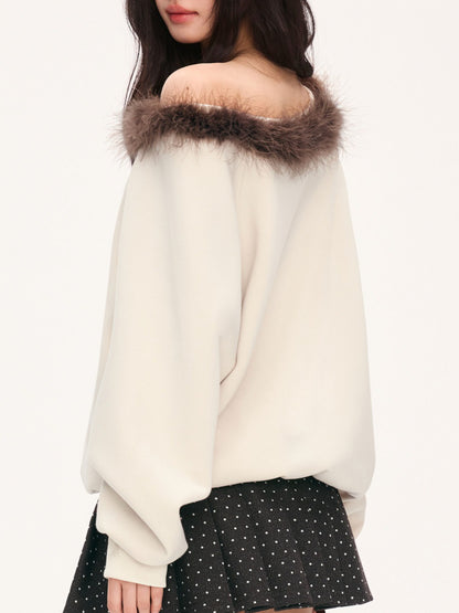 "Cozy Departure" Apricot Off-Shoulder Sweatshirt
