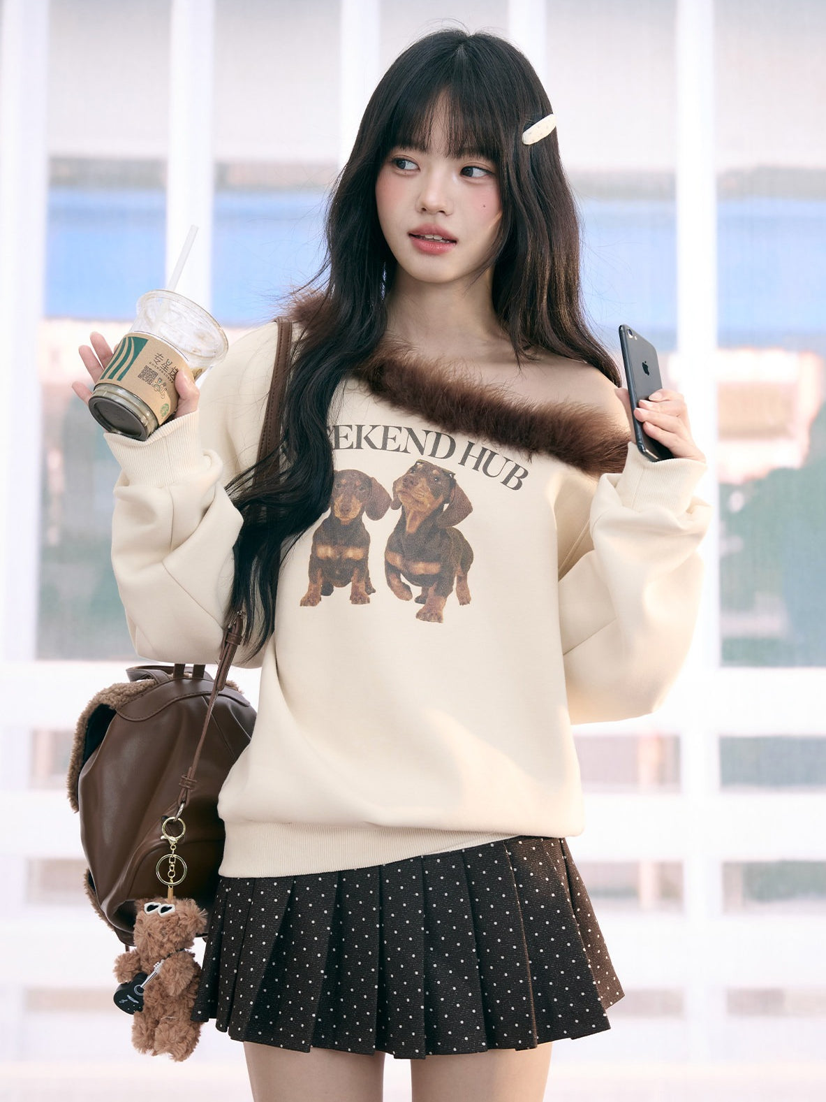 "Cozy Departure" Apricot Off-Shoulder Sweatshirt