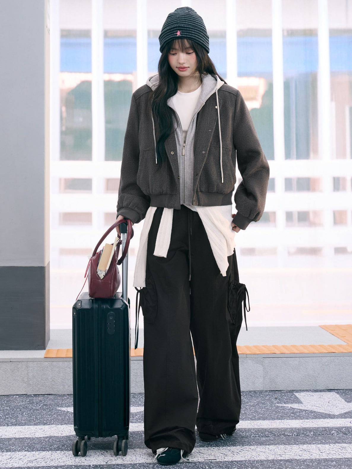 "Terminal Edge" Gray Detachable Layered Hooded Jacket