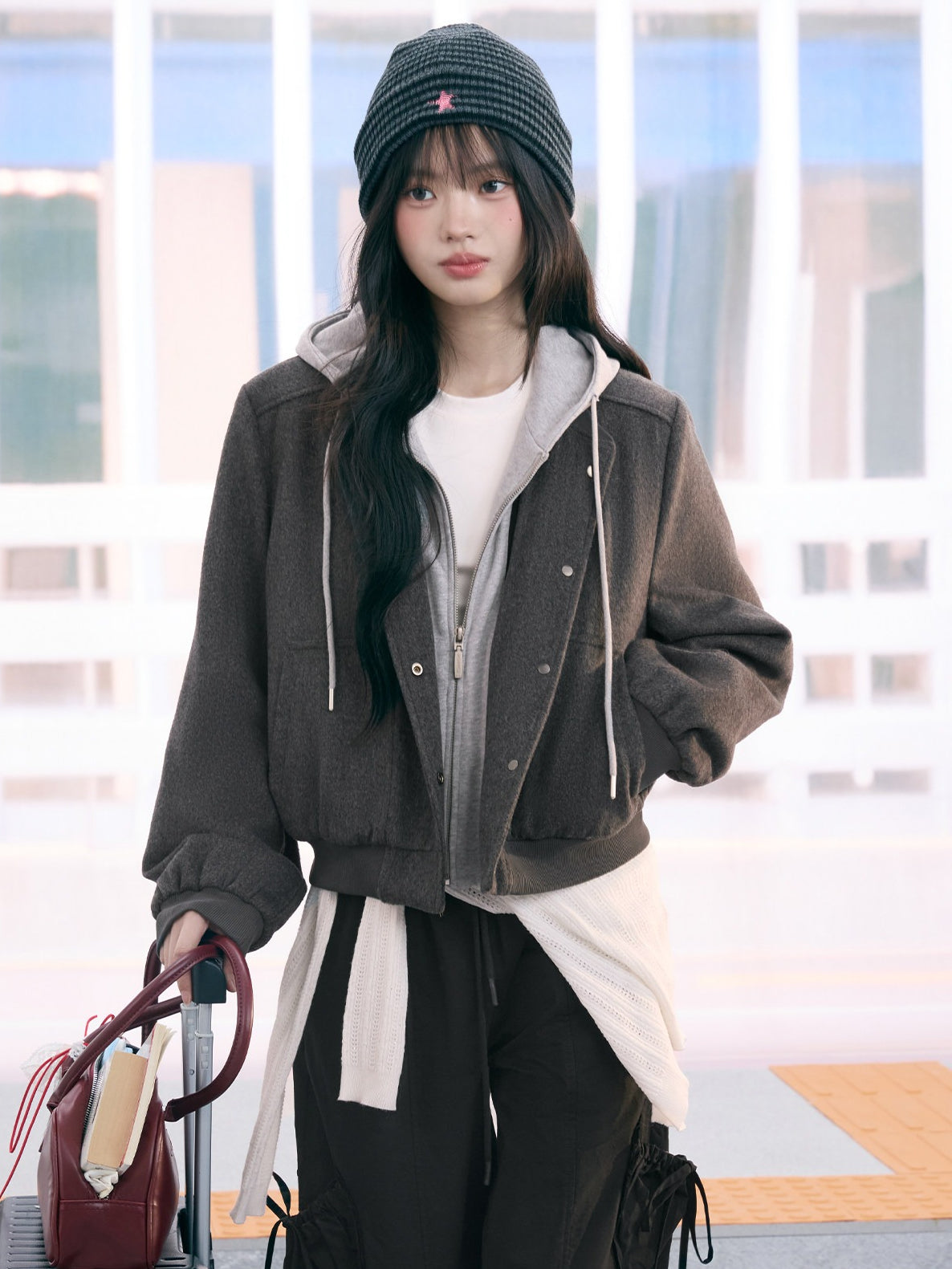 "Terminal Edge" Gray Detachable Layered Hooded Jacket