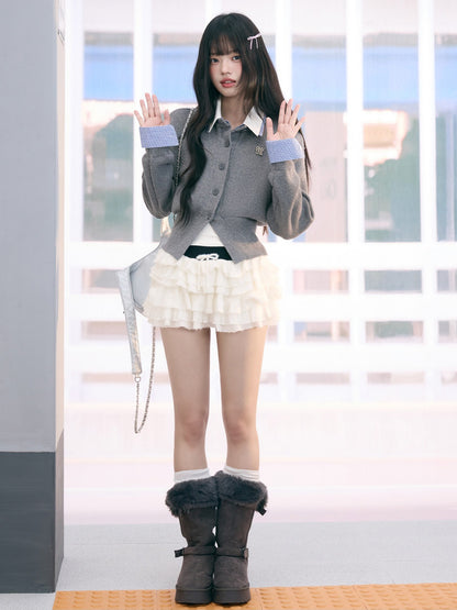 "Campus Arrival" Gray Layered Knit Sweater