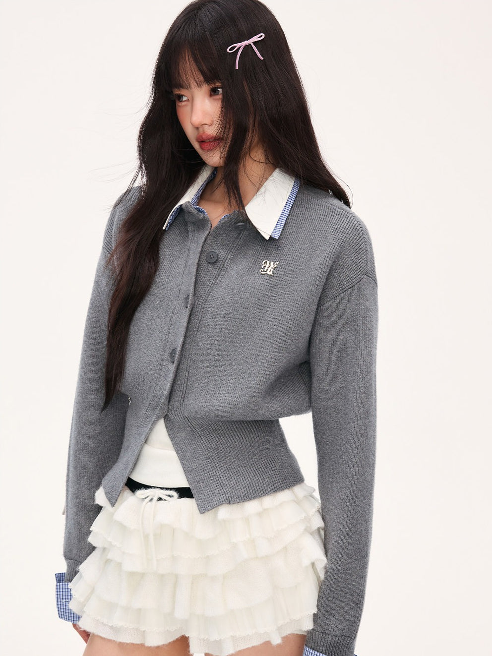 "Campus Arrival" Gray Layered Knit Sweater
