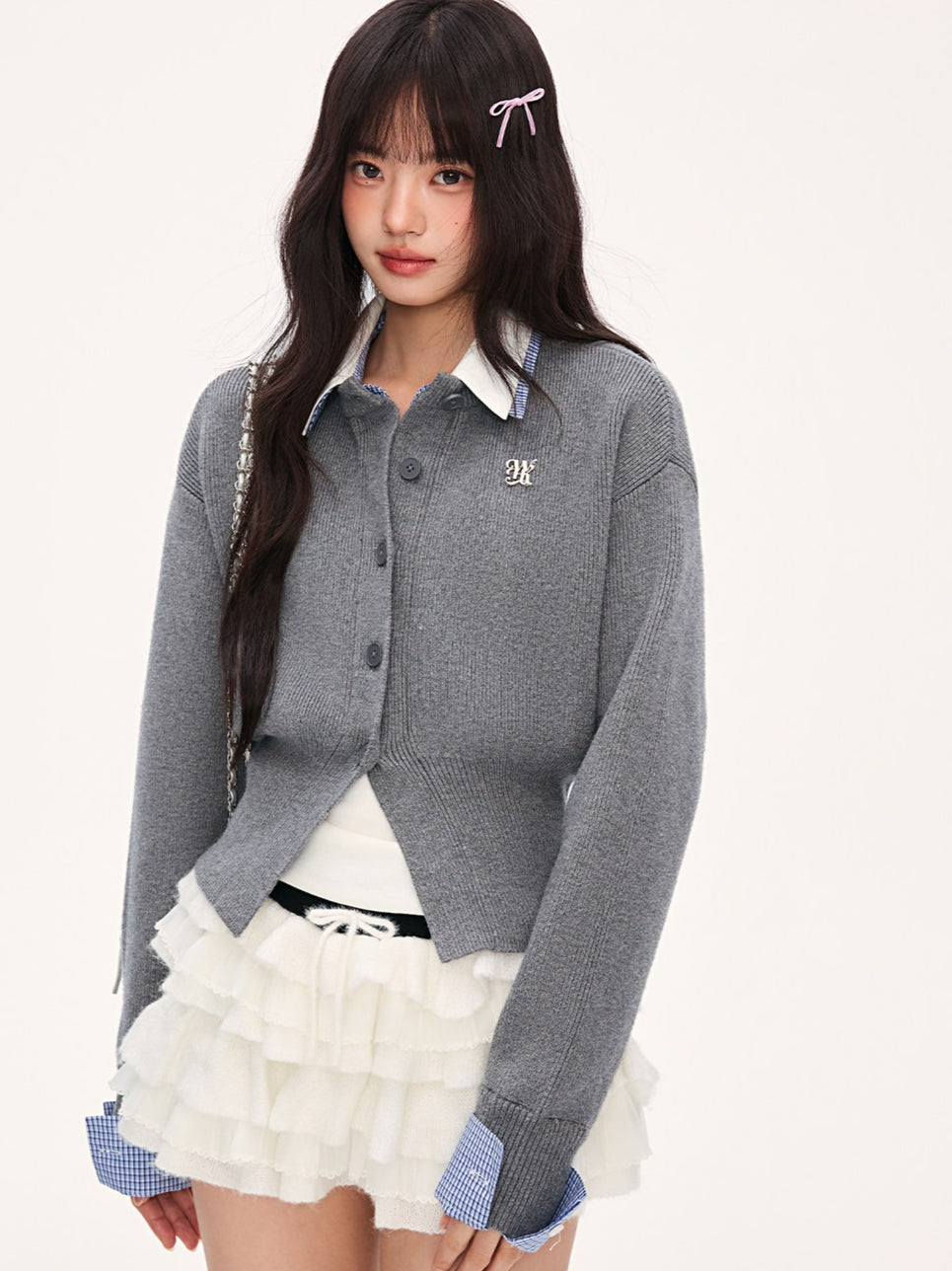 "Campus Arrival" Gray Layered Knit Sweater