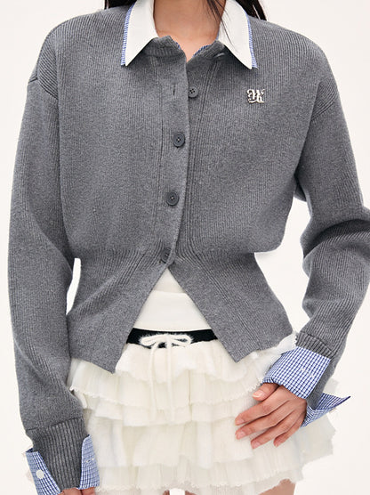 "Campus Arrival" Gray Layered Knit Sweater