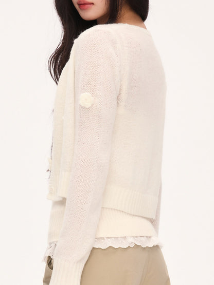 "Seoul Rose" Knit Cardigan & Camisole Set (Apricot)