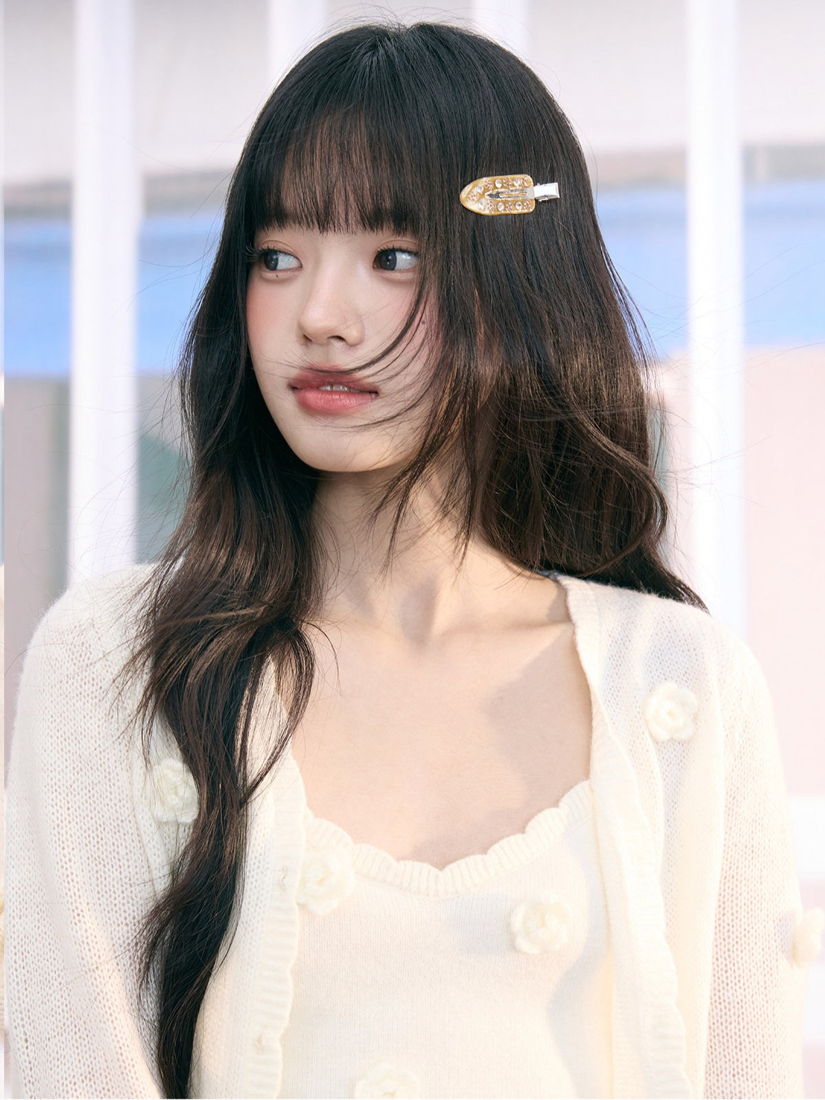 "Seoul Rose" Knit Cardigan & Camisole Set (Apricot)