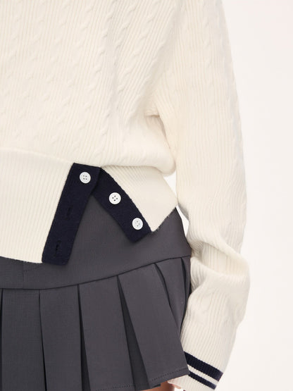 "Soft Muse" White Off-Shoulder Cable Knit Top