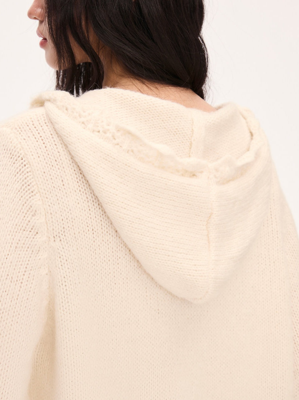 "Bloom Transit" Apricot Floral Hooded Knit Cardigan
