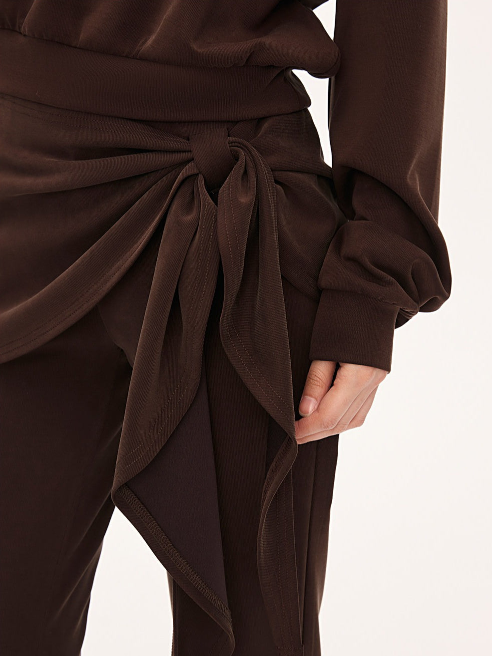 "City Departure" Brown Layered Tie-Waist Flared Pants