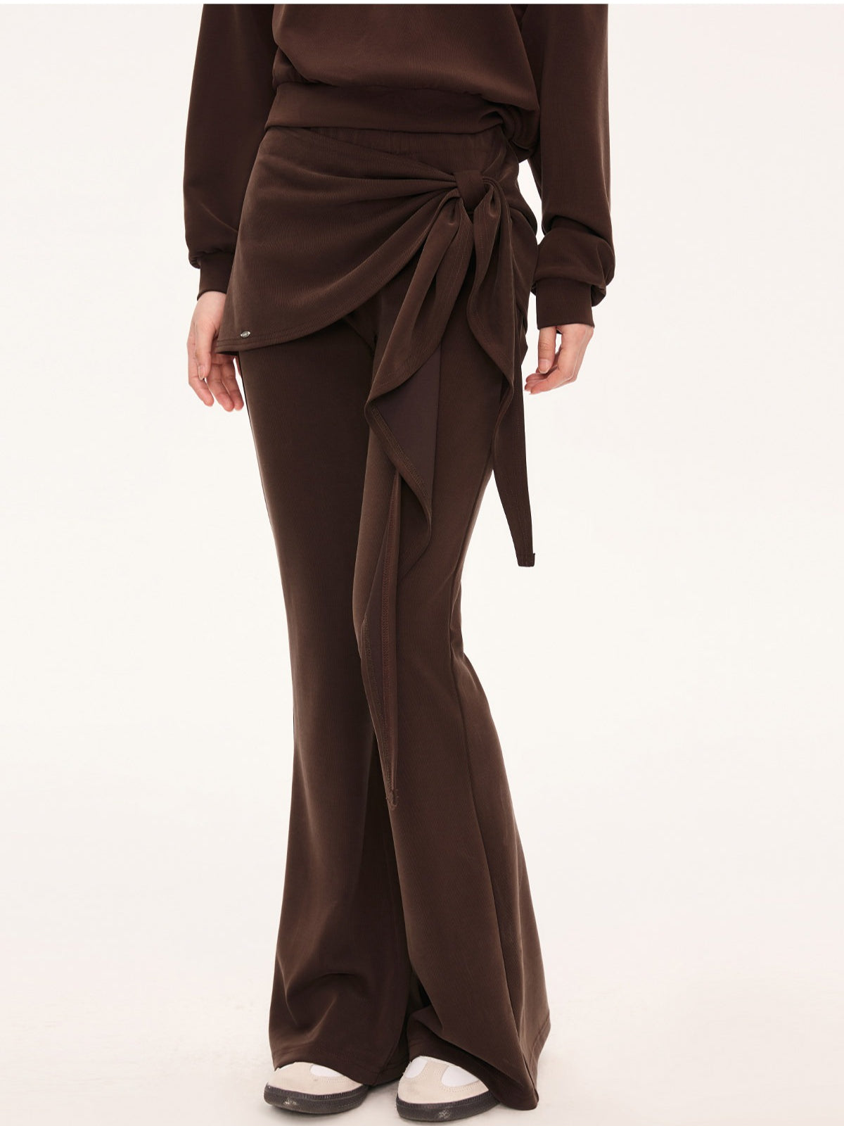 "City Departure" Brown Layered Tie-Waist Flared Pants