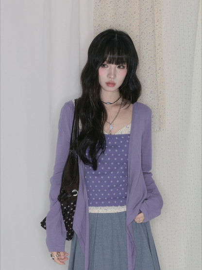 "Lavender Daydream" Layered Collection (Cami Top / Tie Cardigan / Pleated Midi Skirt / Mesh Overlay Skirt / Vintage Jeans)