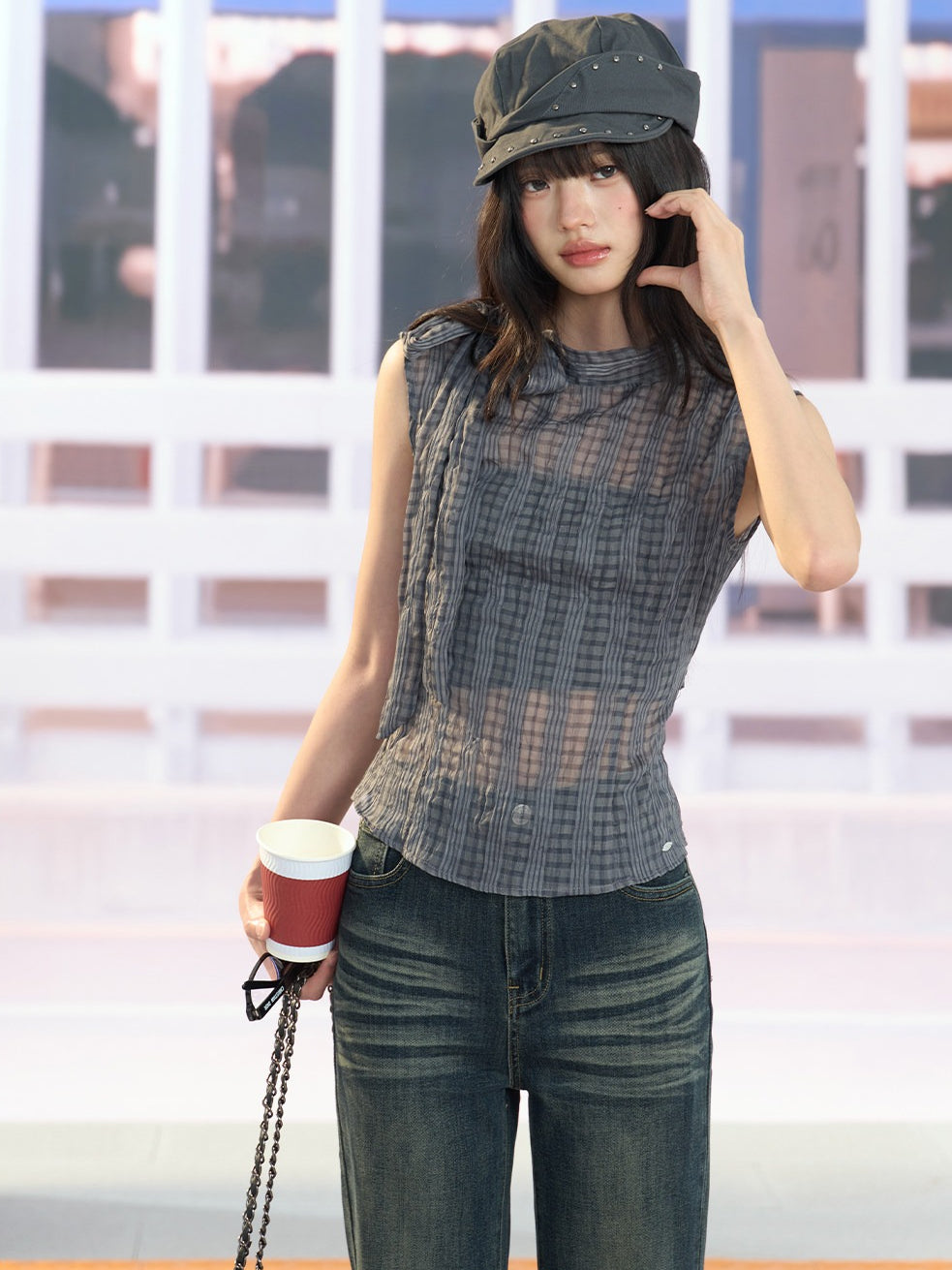 "Silver Haze" Gray Plaid Two-Piece Tube Top Set