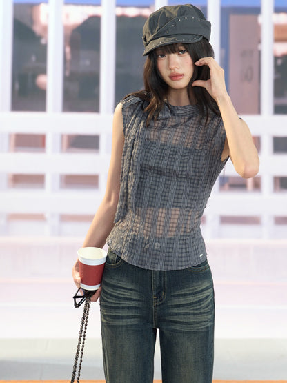 "Silver Haze" Gray Plaid Two-Piece Tube Top Set