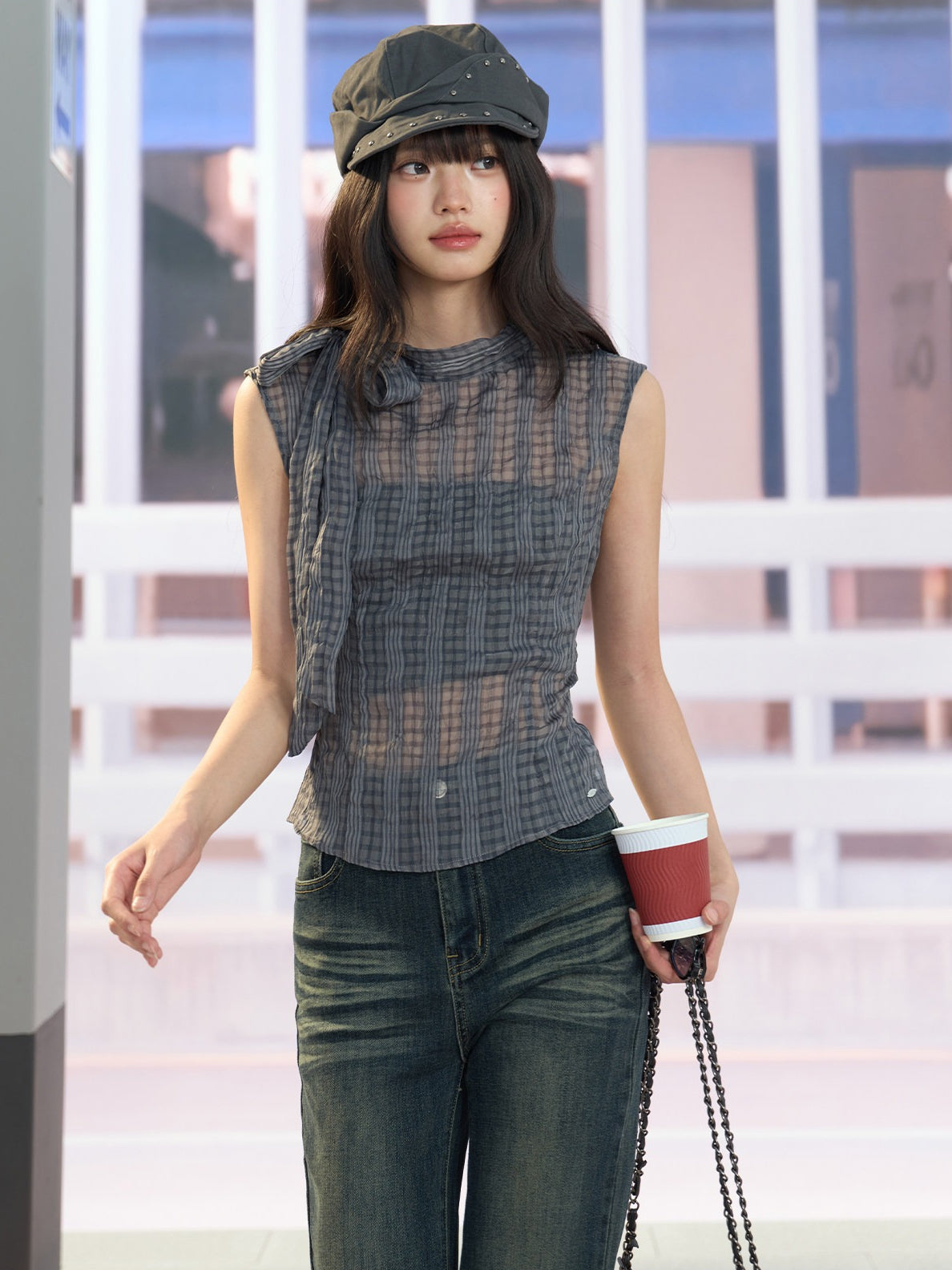 "Silver Haze" Gray Plaid Two-Piece Tube Top Set