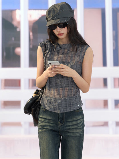 "Silver Haze" Gray Plaid Two-Piece Tube Top Set