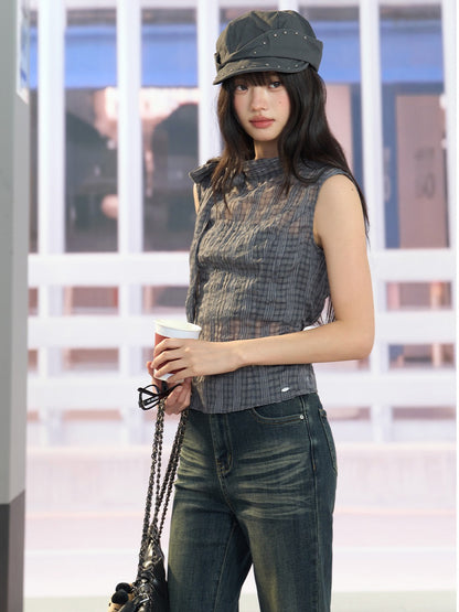 "Silver Haze" Gray Plaid Two-Piece Tube Top Set
