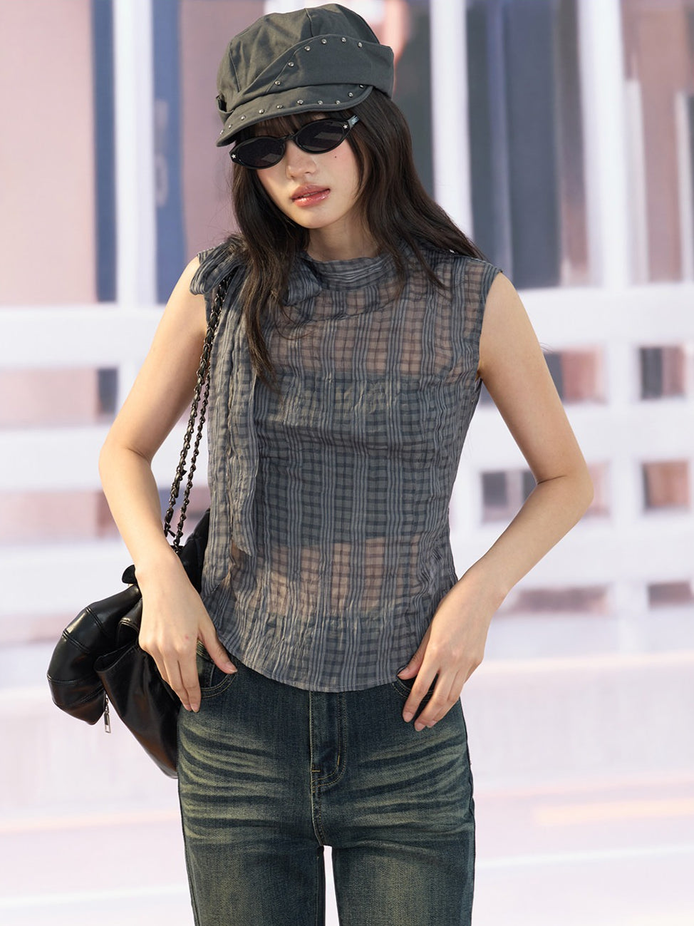 "Silver Haze" Gray Plaid Two-Piece Tube Top Set