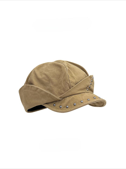 "Off-Duty Icon" Studded Octagonal Newsboy Cap (Black, Gray, Khaki, Beige)