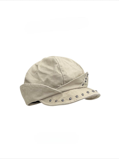 "Off-Duty Icon" Studded Octagonal Newsboy Cap (Black, Gray, Khaki, Beige)