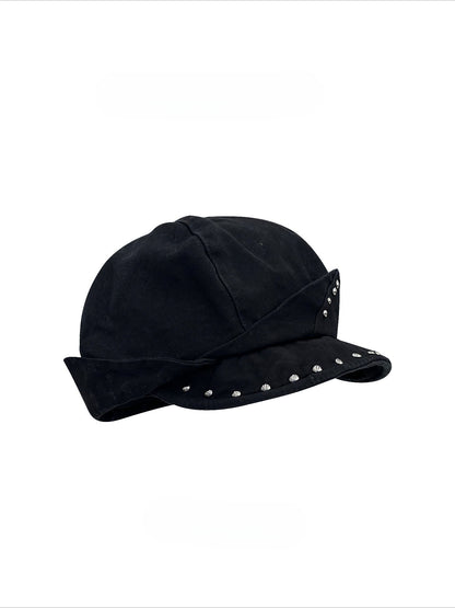 "Off-Duty Icon" Studded Octagonal Newsboy Cap (Black, Gray, Khaki, Beige)
