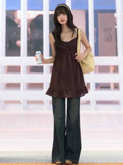 "Mocha Escape" Coffee Brown Cami A-Line Mini Dress
