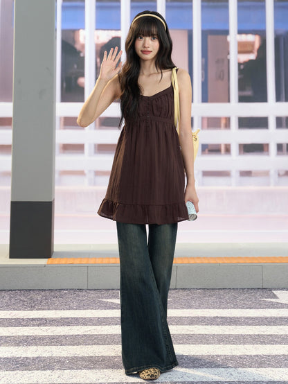 "Mocha Escape" Coffee Brown Cami A-Line Mini Dress