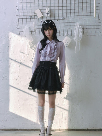 "Royal Lavender" Victorian Layered Collection (Ruffle Shirt / High-Waist Skirt / Mesh Overlay Skirt)