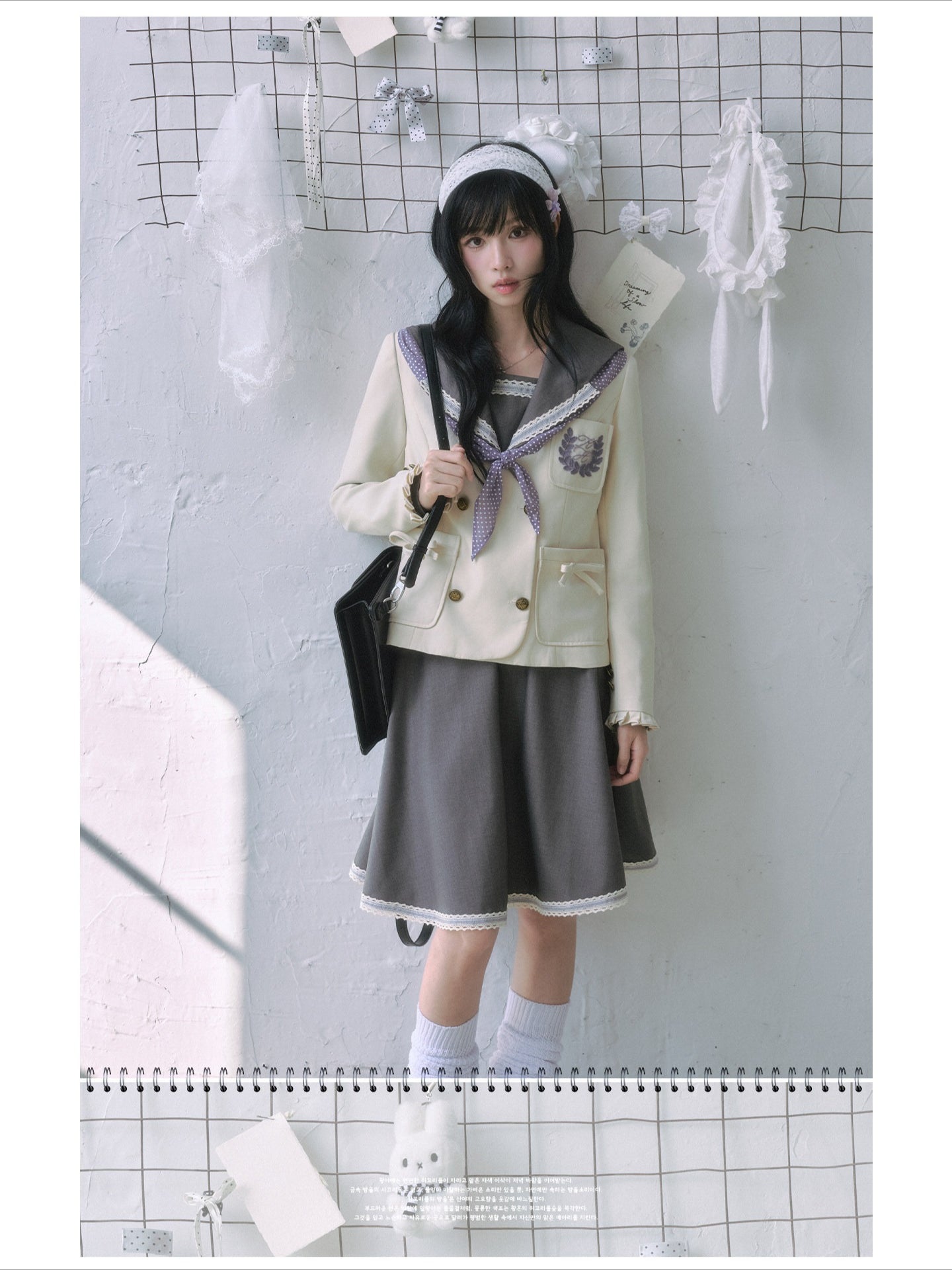 "Showa Era" Layered Uniform Collection (Collarless Blazer / Sailor Blouse / Uniform Skirt / Polka Dot Scarf)