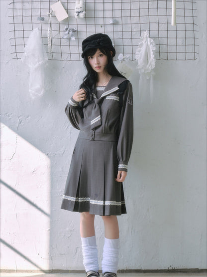 "Showa Girl" Sailor Uniform Collection (Sailor Blouse / A-Line Skirt / Box Pleated Midi Skirt / Polka Dot Scarf)