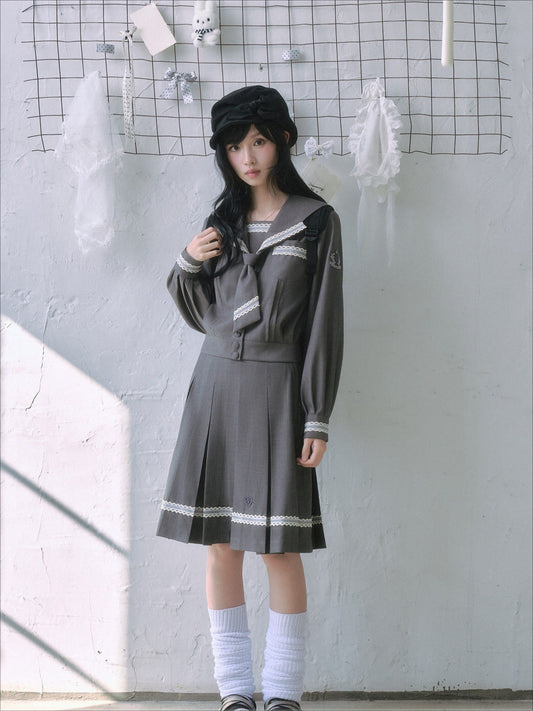 "Showa Girl" Sailor Uniform Collection (Sailor Blouse / A-Line Skirt / Box Pleated Midi Skirt / Polka Dot Scarf)