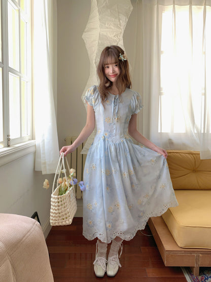 [RF] “Blue Daisy Whisper” Sky Blue Floral Dress