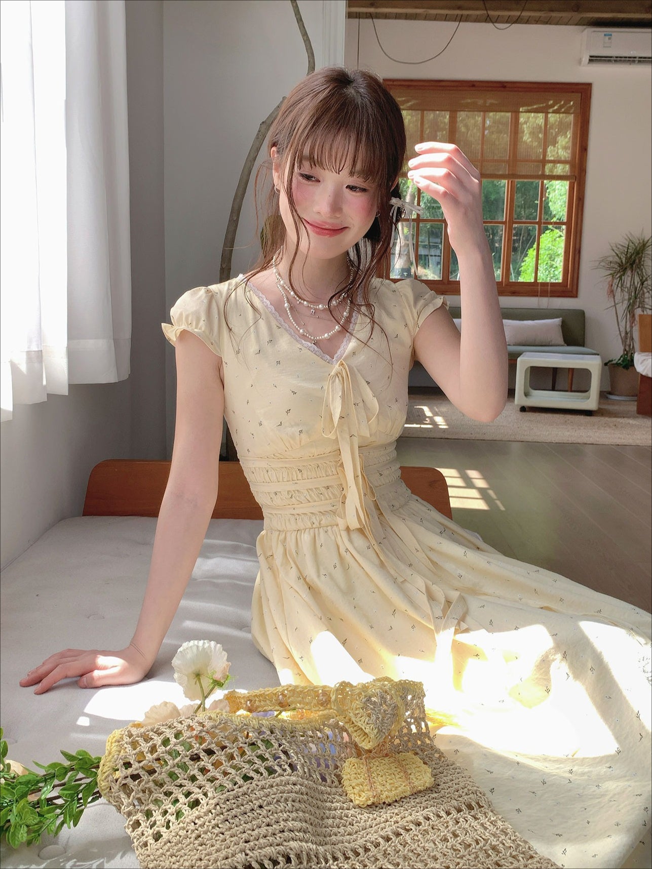 [RF] “Butter Peach Blossom” Goose Yellow Floral Maxi Dress