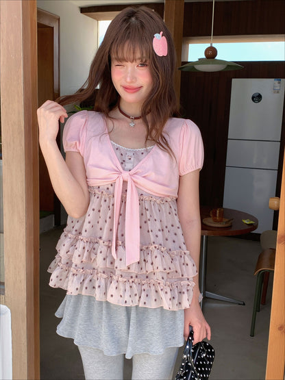 [RF] “Peach Mocha Layers” Misty Pink Polka Dot Layered Top