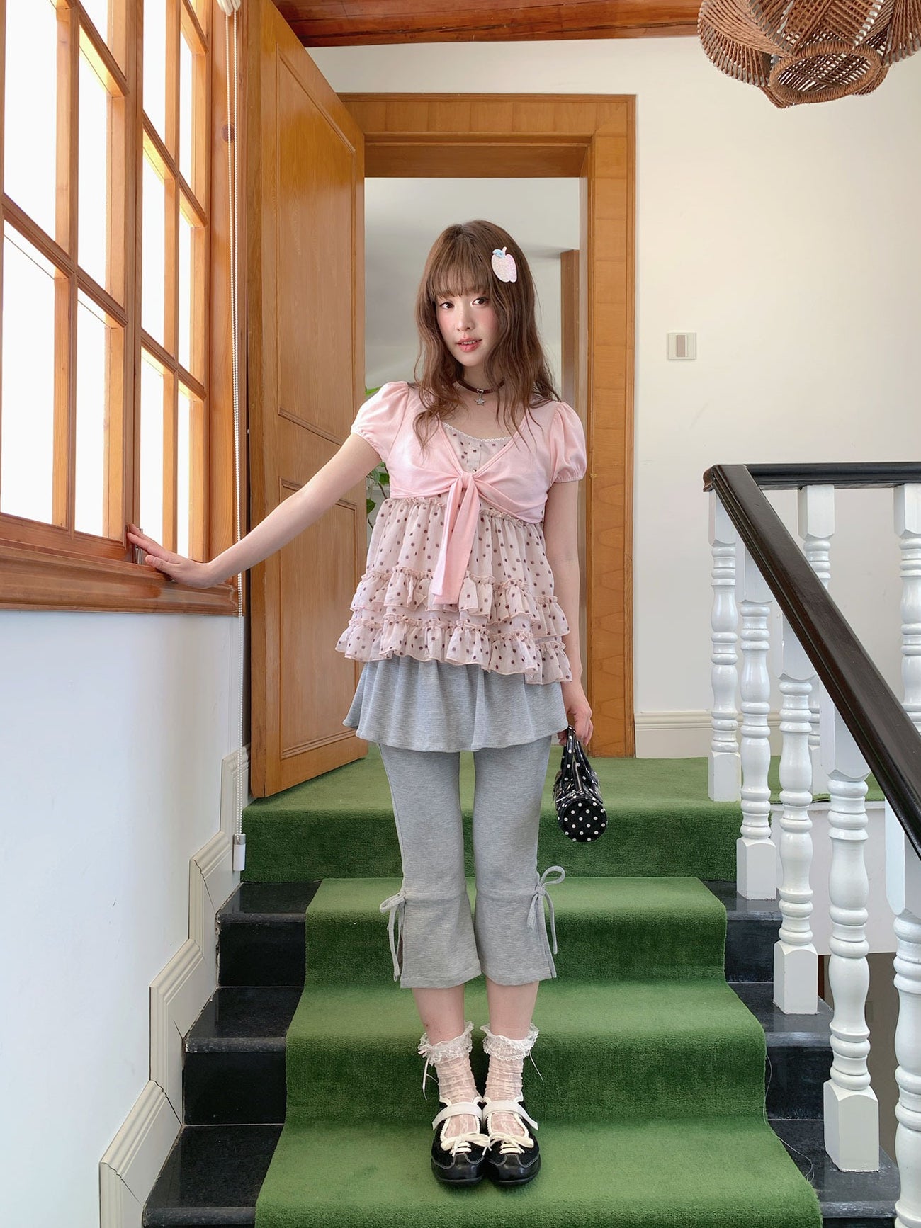 [RF] “Peach Mocha Layers” Misty Pink Polka Dot Layered Top