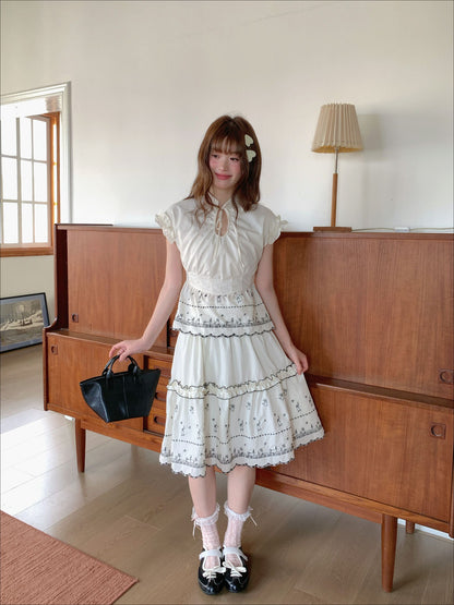 [RF] “Ivory Star Whisper” Polka Dot Two-Piece Skirt Set