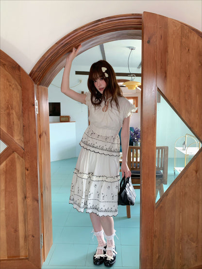 [RF] “Ivory Star Whisper” Polka Dot Two-Piece Skirt Set