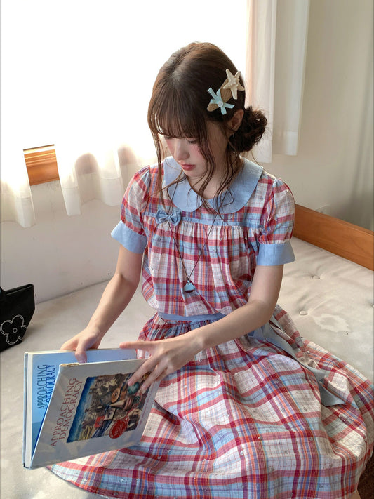 [RF] “Strawberry Soda” Vintage Plaid Cotton Midi Dress