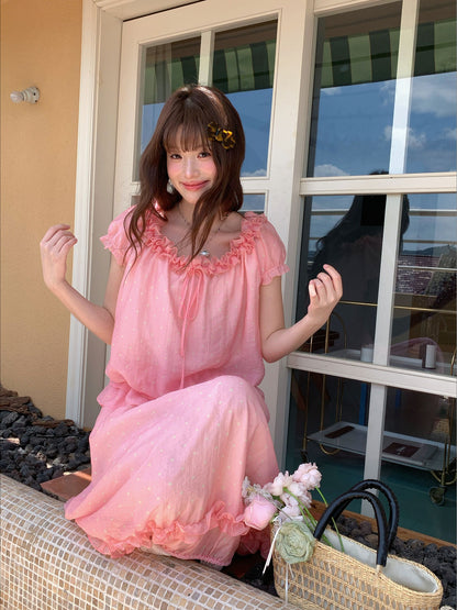 [RF] “Peach Picnic Reverie” Pink Plaid Two-Piece Skirt Set