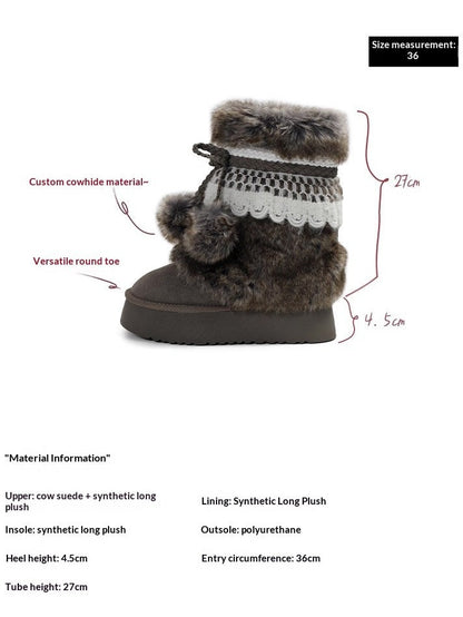 Earl Cat Platform Mid-Calf Snow Boots (Grey / Brown)