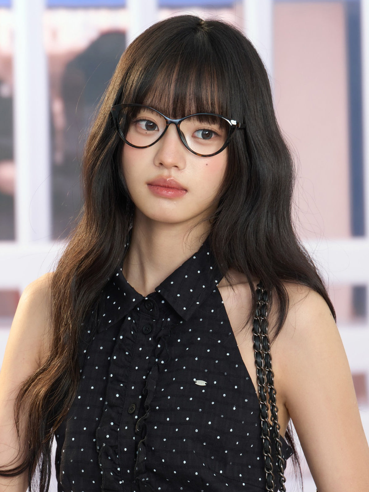 "Midnight Rendezvous" Black Polka Dot Halter Sleeveless Blouse