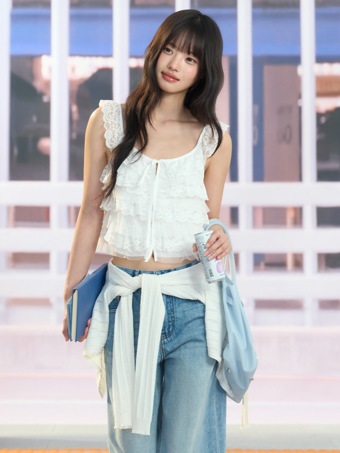 "Angel Arrival" White Lace Flutter Sleeve Cami Top