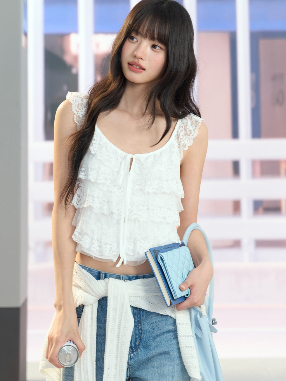 "Angel Arrival" White Lace Flutter Sleeve Cami Top