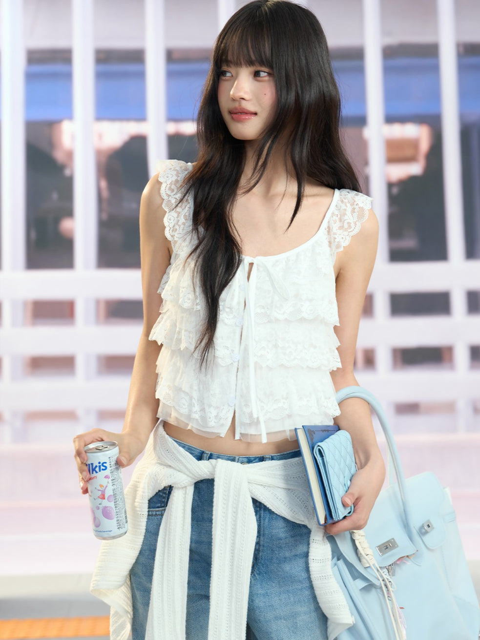 "Angel Arrival" White Lace Flutter Sleeve Cami Top