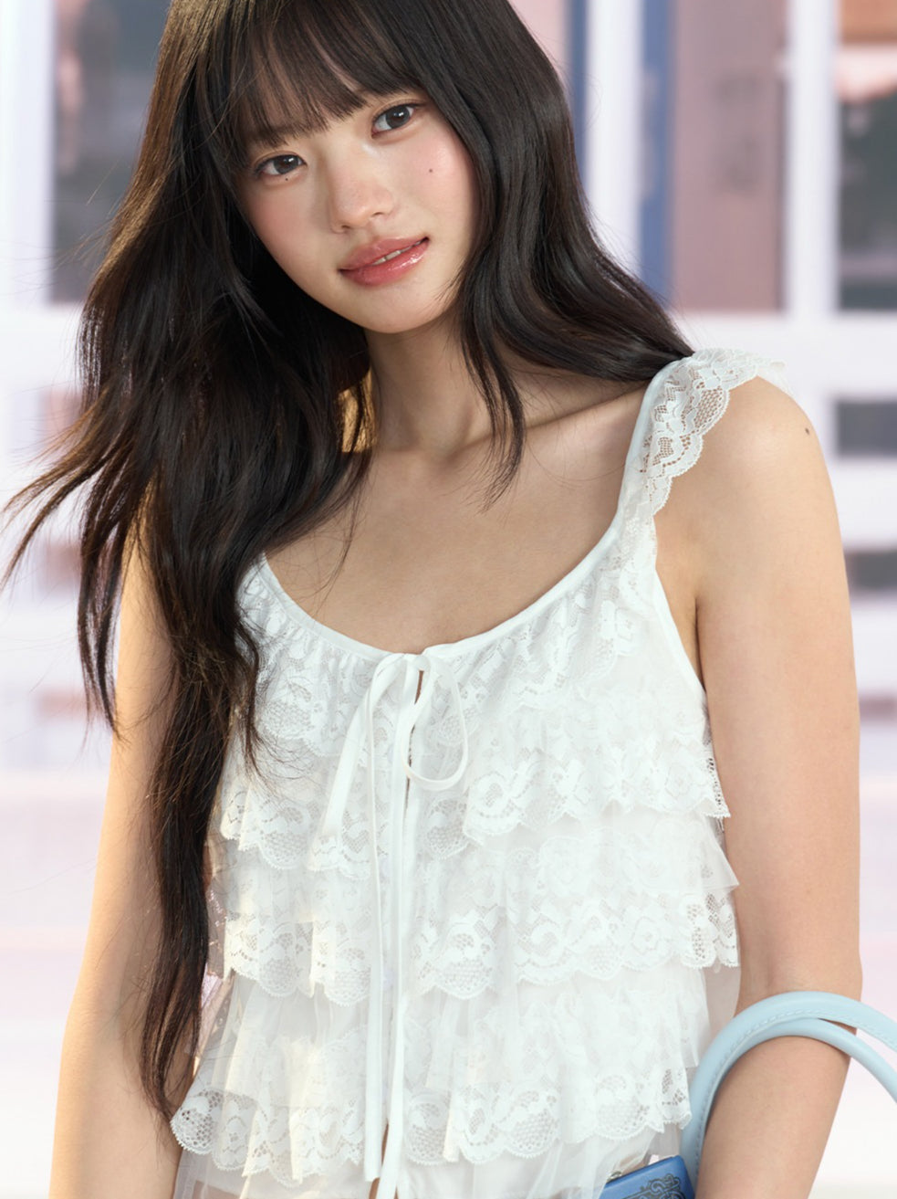 "Angel Arrival" White Lace Flutter Sleeve Cami Top