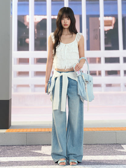"Angel Arrival" White Lace Flutter Sleeve Cami Top