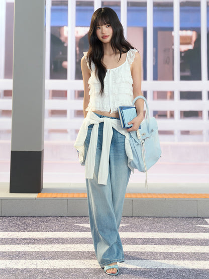 "Angel Arrival" White Lace Flutter Sleeve Cami Top