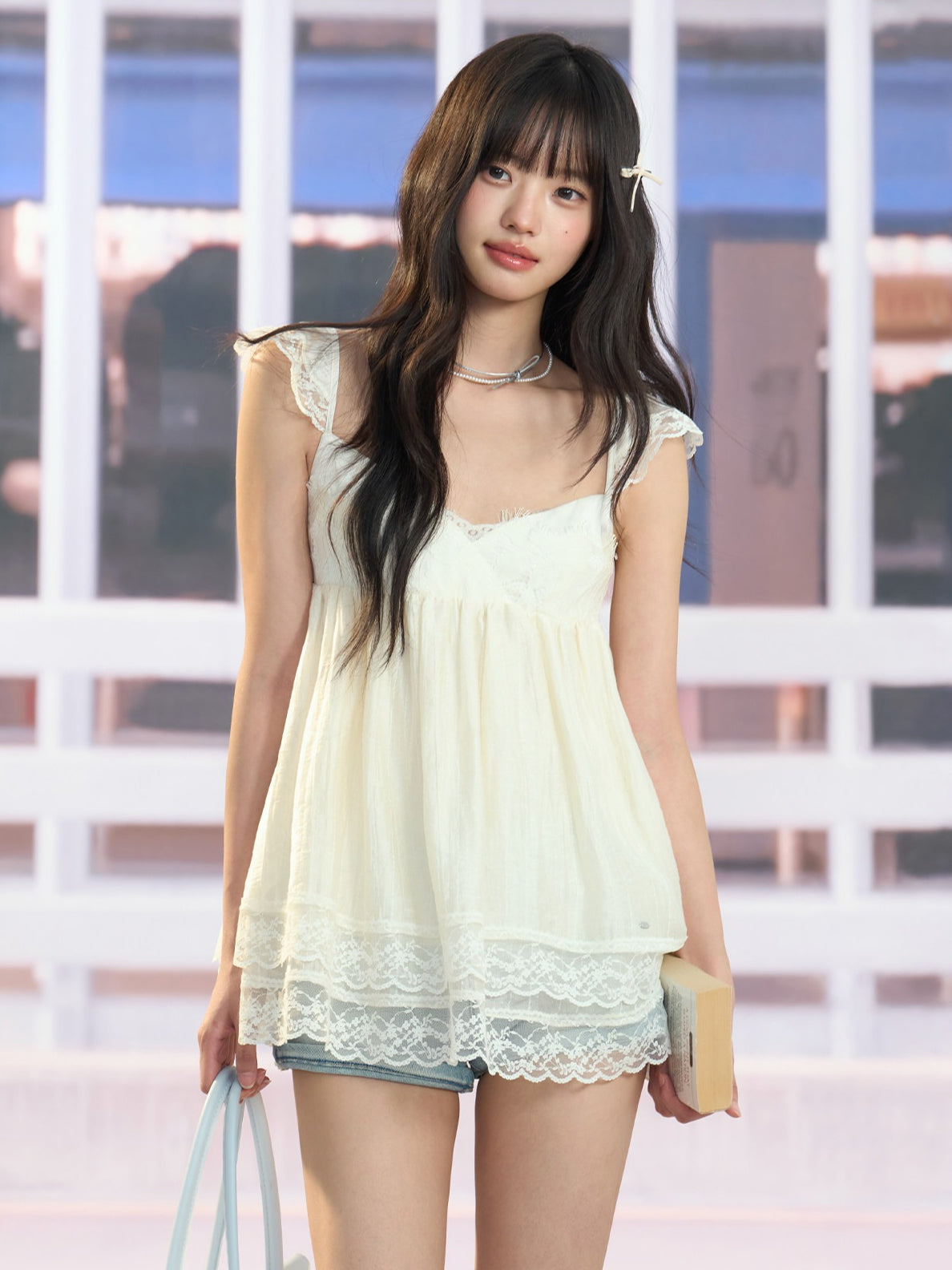 "Soft Departure" Apricot Lace V-Neck Babydoll Top